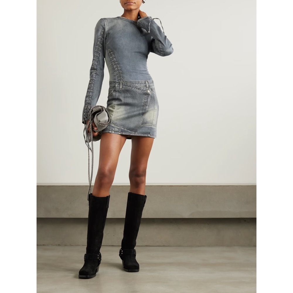 Edgy Denim-Look Dress Casual Party Mini